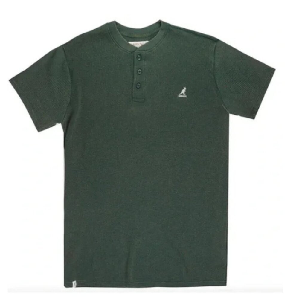 Kangol Men's Dark Green Henley Collar Tee Vintage Streetwear Size Large